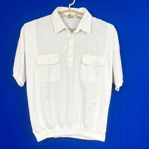 VINTAGE |•ALEXXUS•| White Polo Ribbed Collar & Bottom Shirt Size XL
